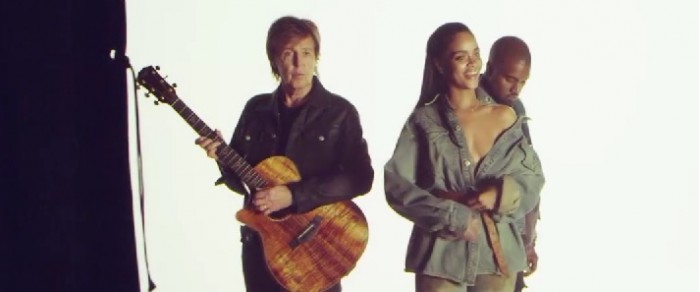 Eerste beelden videoclip van Rihanna, Kanye West en Paul McCartney